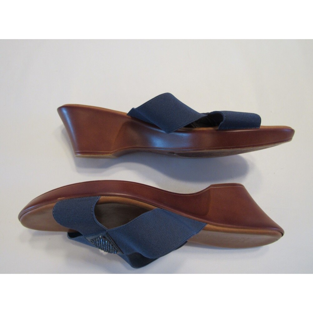 Italian Shoemakers Blue Cross Strap Slip On OpenToe Sandals with Beading 8.5 - Picture 6 of 13